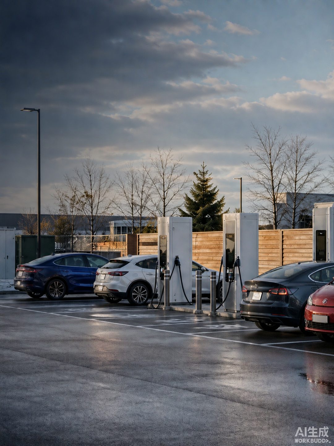 Electric vehicles charging at a shared multi-bay charging site